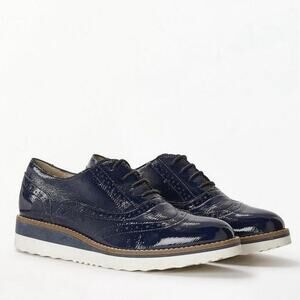 Boden Nina Navy Blue Patent Leather Platform Brogues Wingtip Loafers